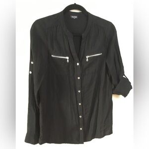 Point Zero Black Button Down Shirt with Zipper Accents